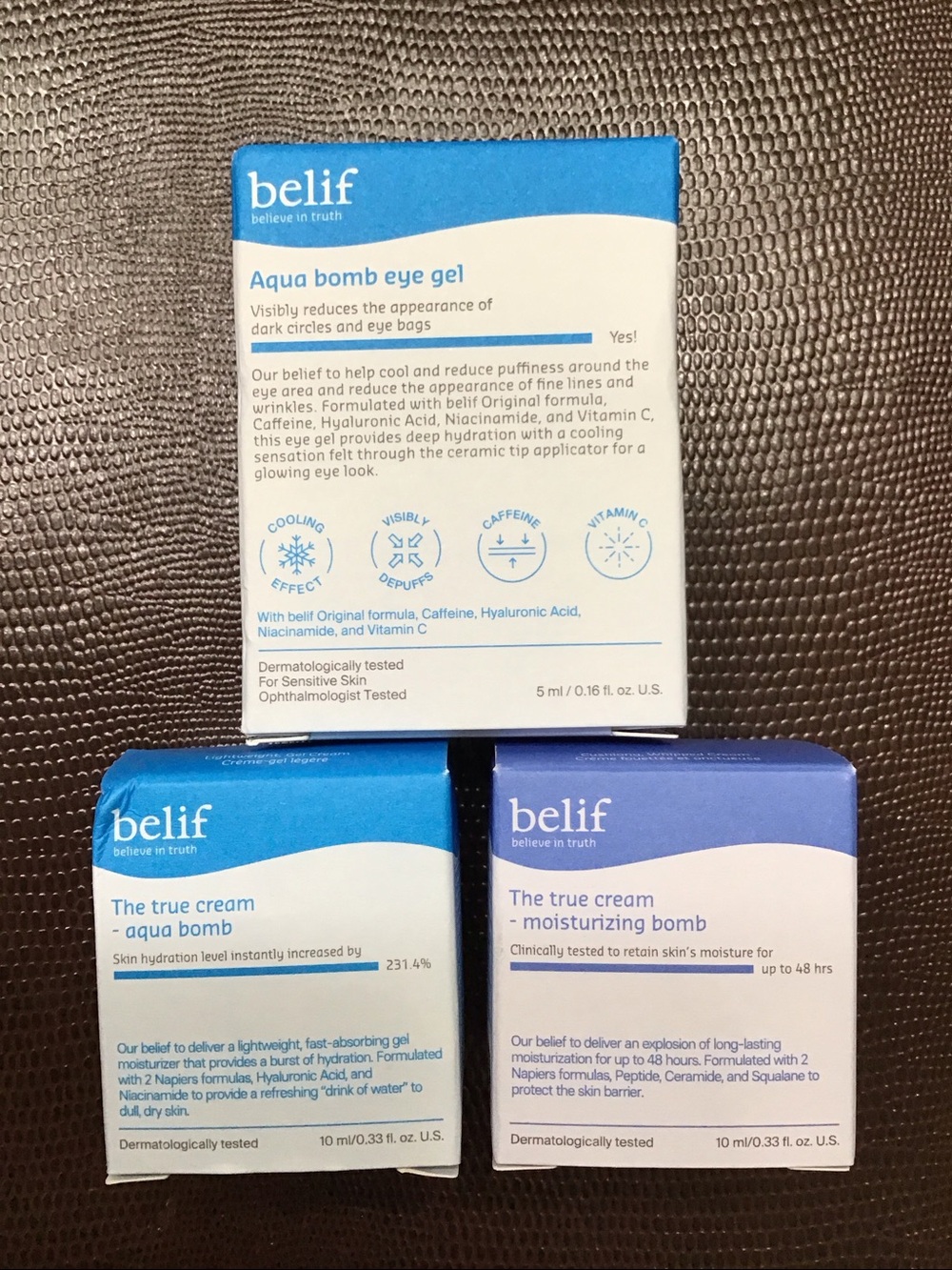belif Bundle - Aqua Bomb Eye Gel, the True Cream Aqua Bomb and Moisturizing Bomb